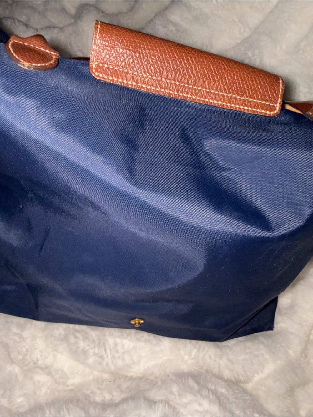 Longchamp Le Pliage Tote | Navy & Cognac Leather | Classic Medium - Picture 4 of 8